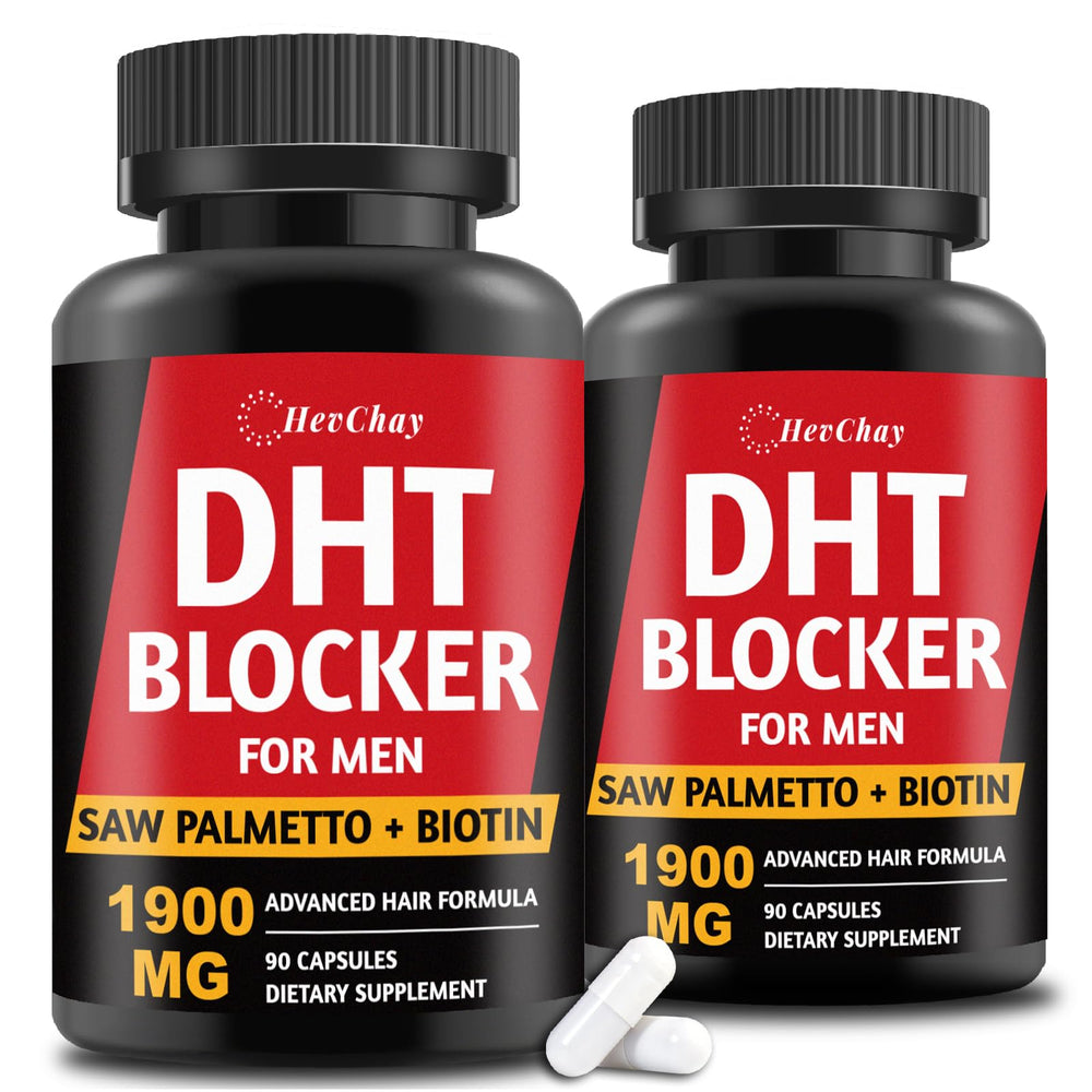 DHT Blocker for Men bottle with capsules on white background
