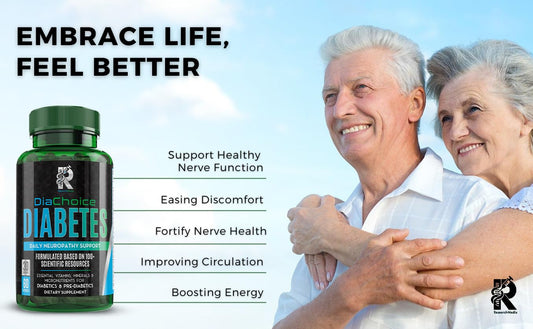 Close-up of DiaChoice capsules showing Alpha Lipoic Acid and ingredients