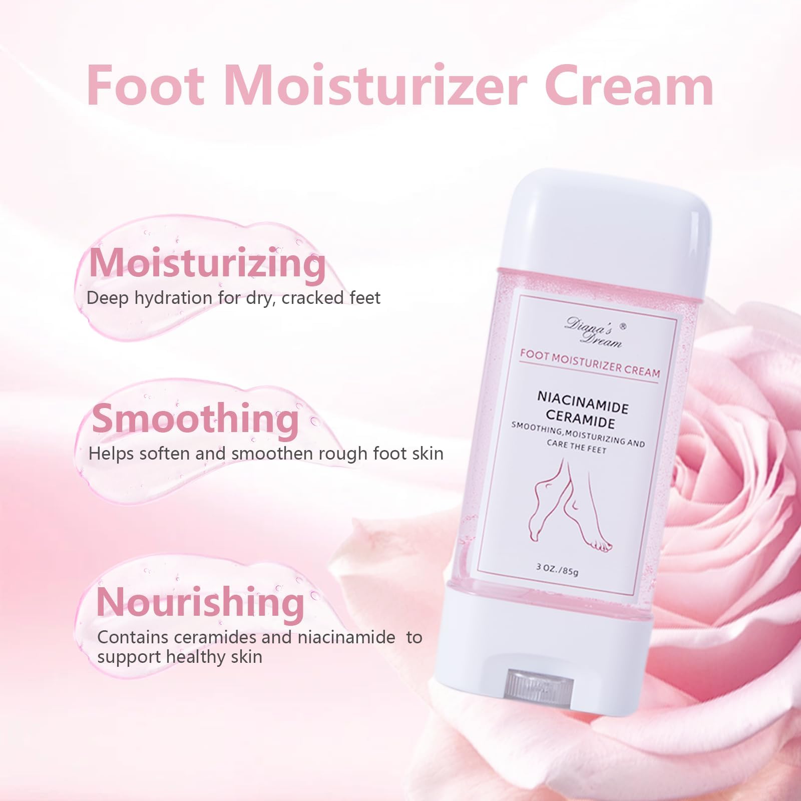DIANA'S DREAM foot cream texture closeup highlights a lightweight, non-greasy feel.