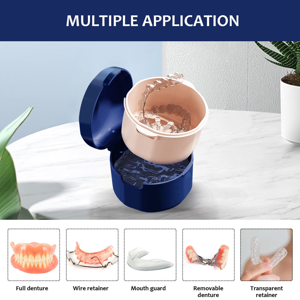Close-up of removable rinse basket inside the denture cup