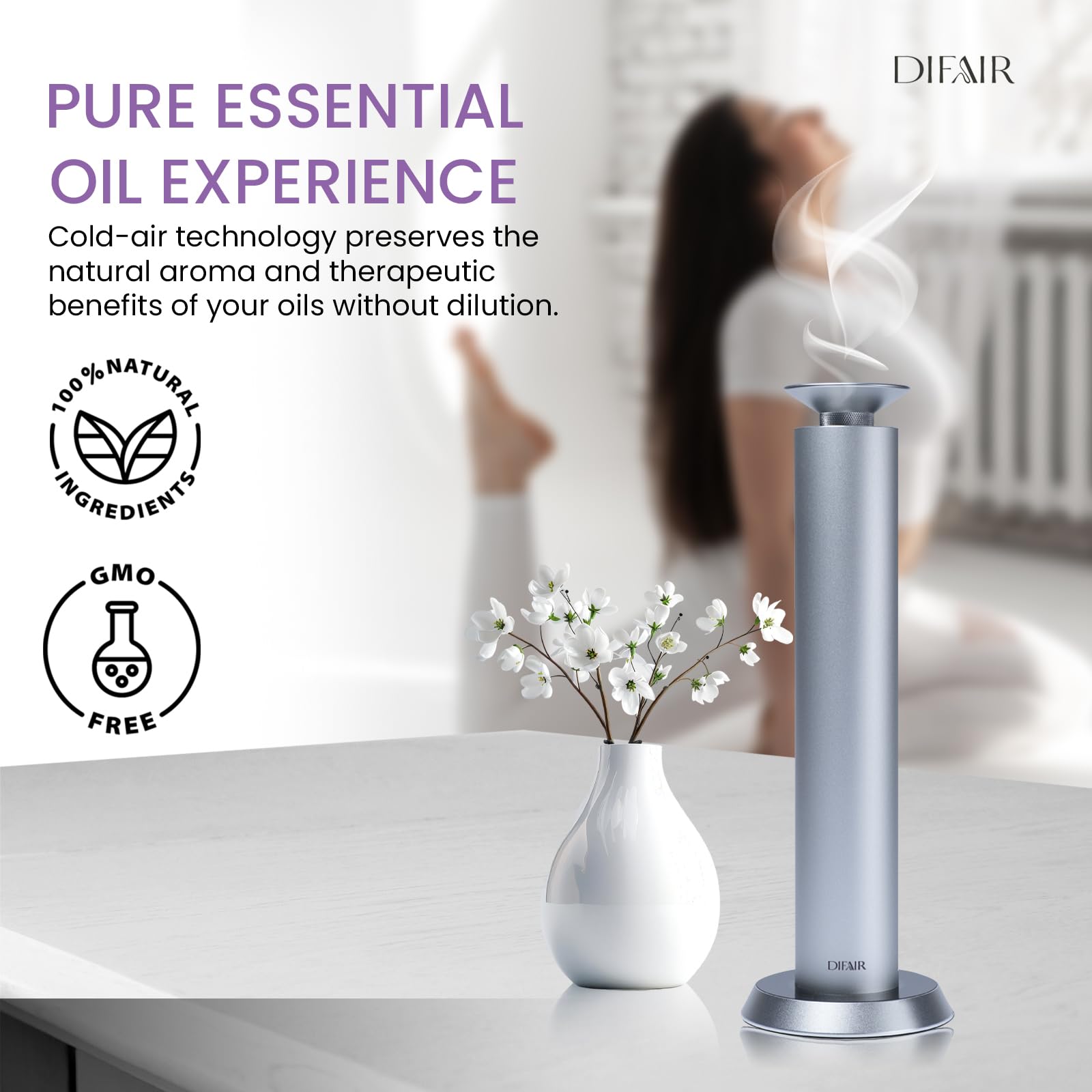 Diffuser emitting fragrance in a spa-like room