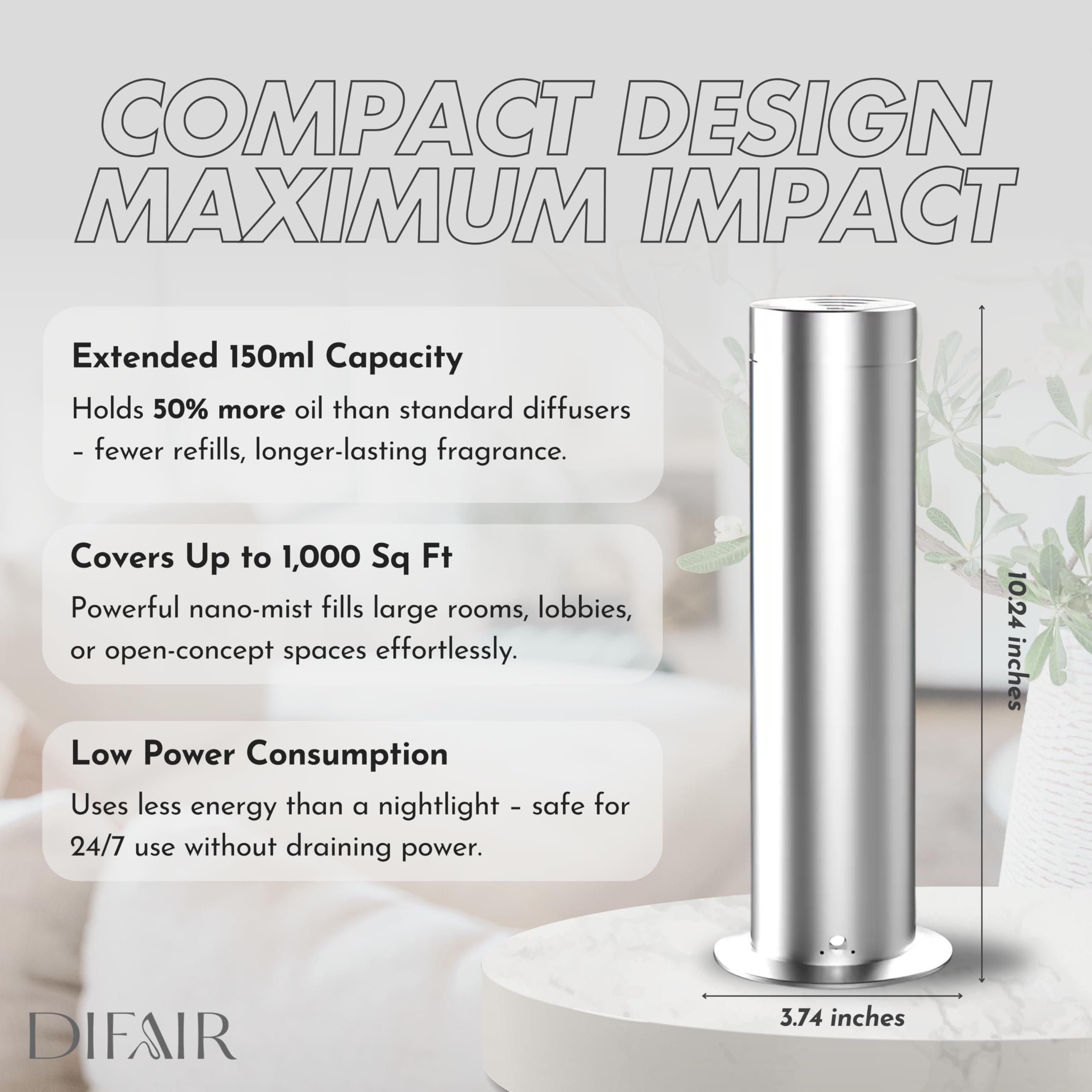 Diffuser shown with Bluetooth app and remote control