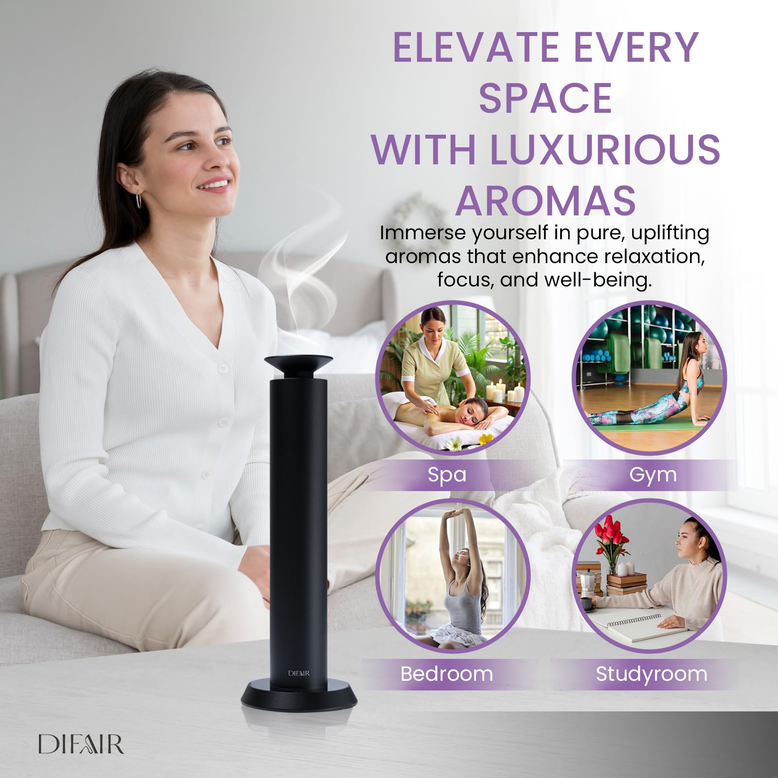 Hypoallergenic diffuser suitable for home, office, and spa environments