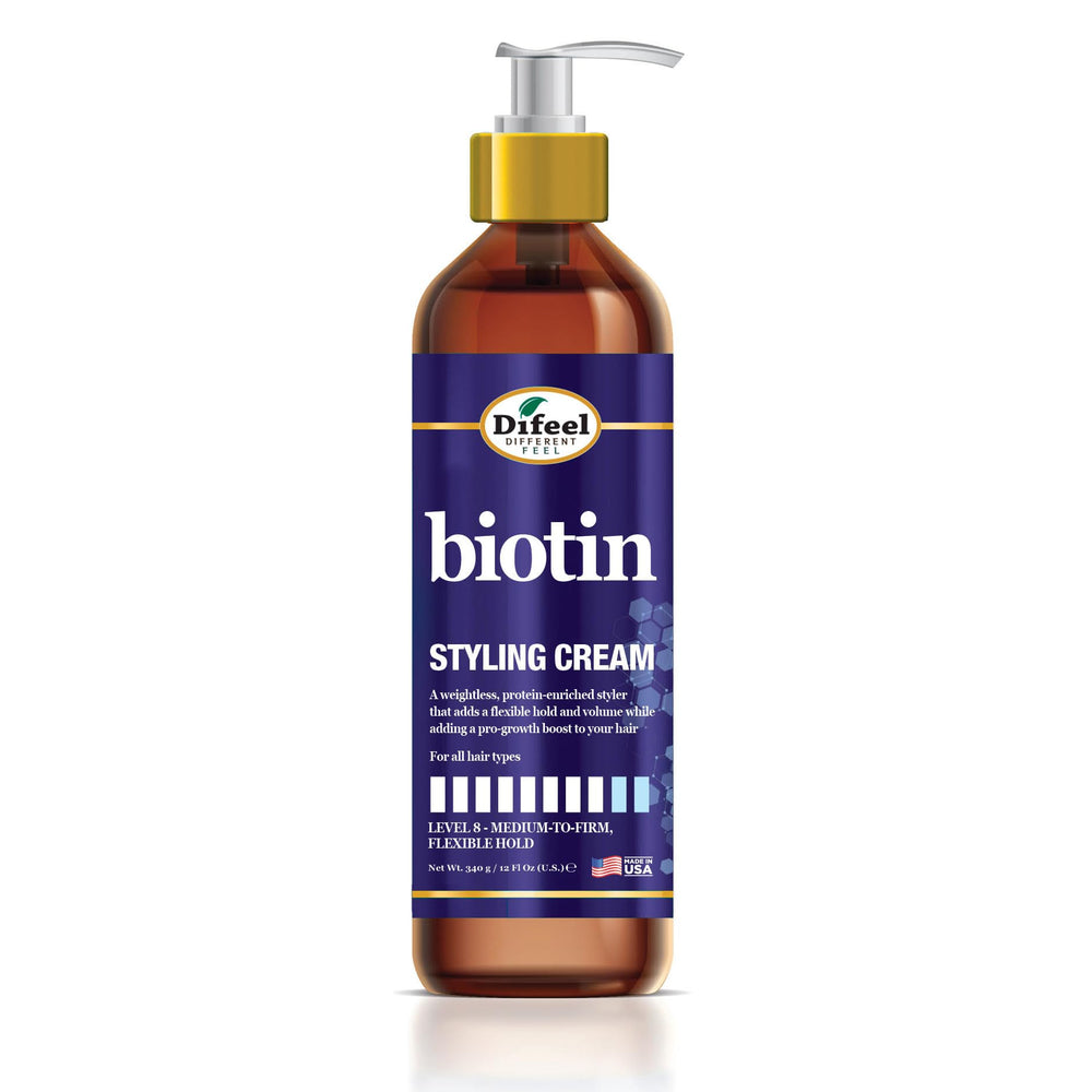 Difeel Biotin Styling Cream 12oz bottle for flexible hold.