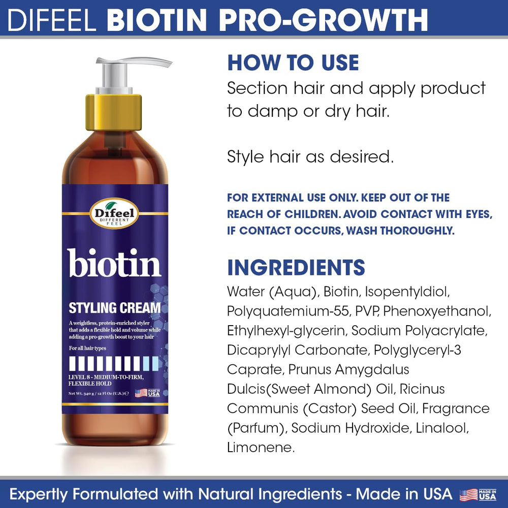 Sleek finish and shine from Difeel Biotin Styling Cream.