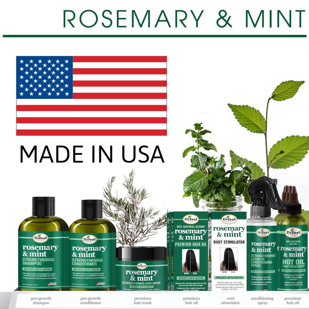 Difeel Elevated Rosemary Mint Conditioner ingredients close-up shows biotin and botanicals.
