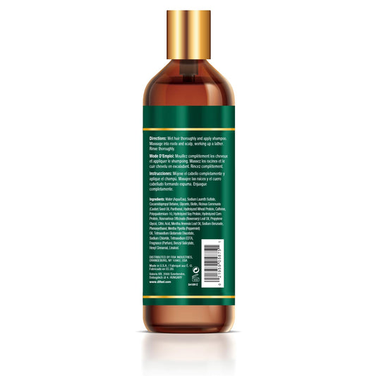 Difeel Elevated Rosemary Mint Shampoo bottle back view with usage tips