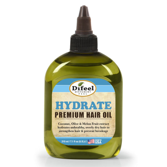 Difeel Hydrate Hair Oil bottle on shelf for frizz control and hydration.