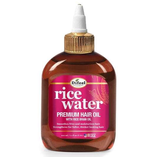 Difeel Rice Water Hair Oil bottle pour for easy application and nourishment.