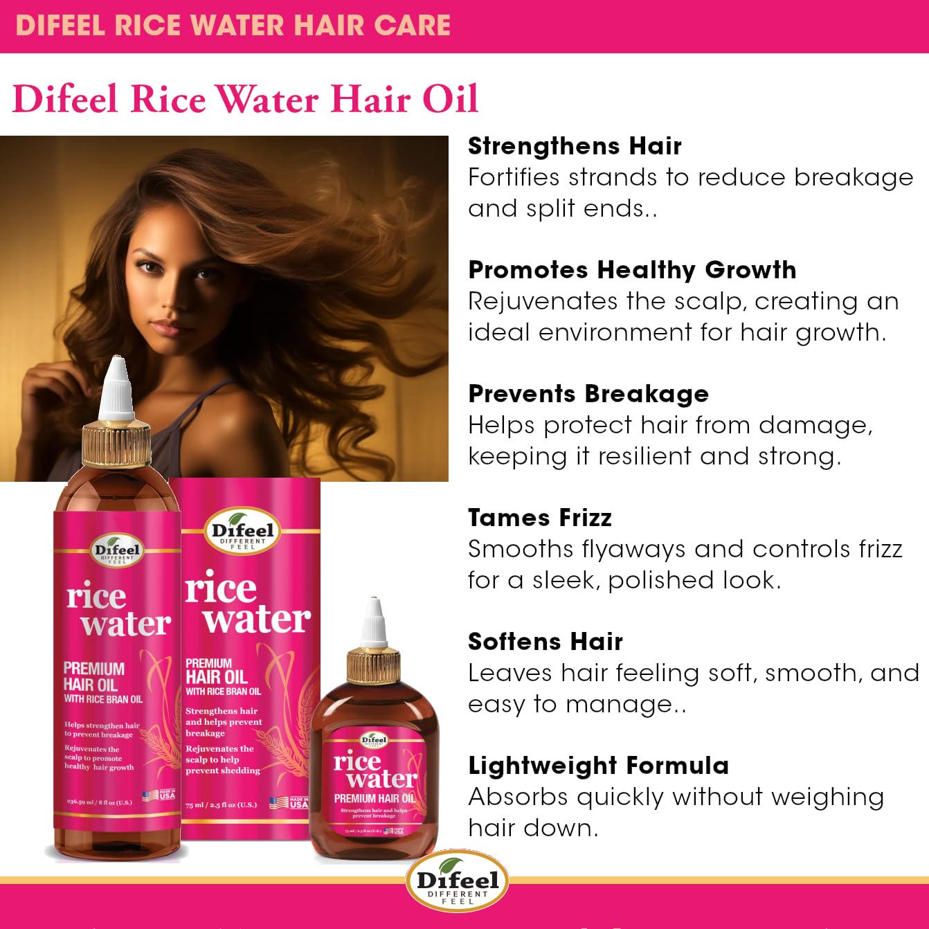 Difeel Rice Water Hair Oil scalp nourishment scene promoting healthier hair environment.