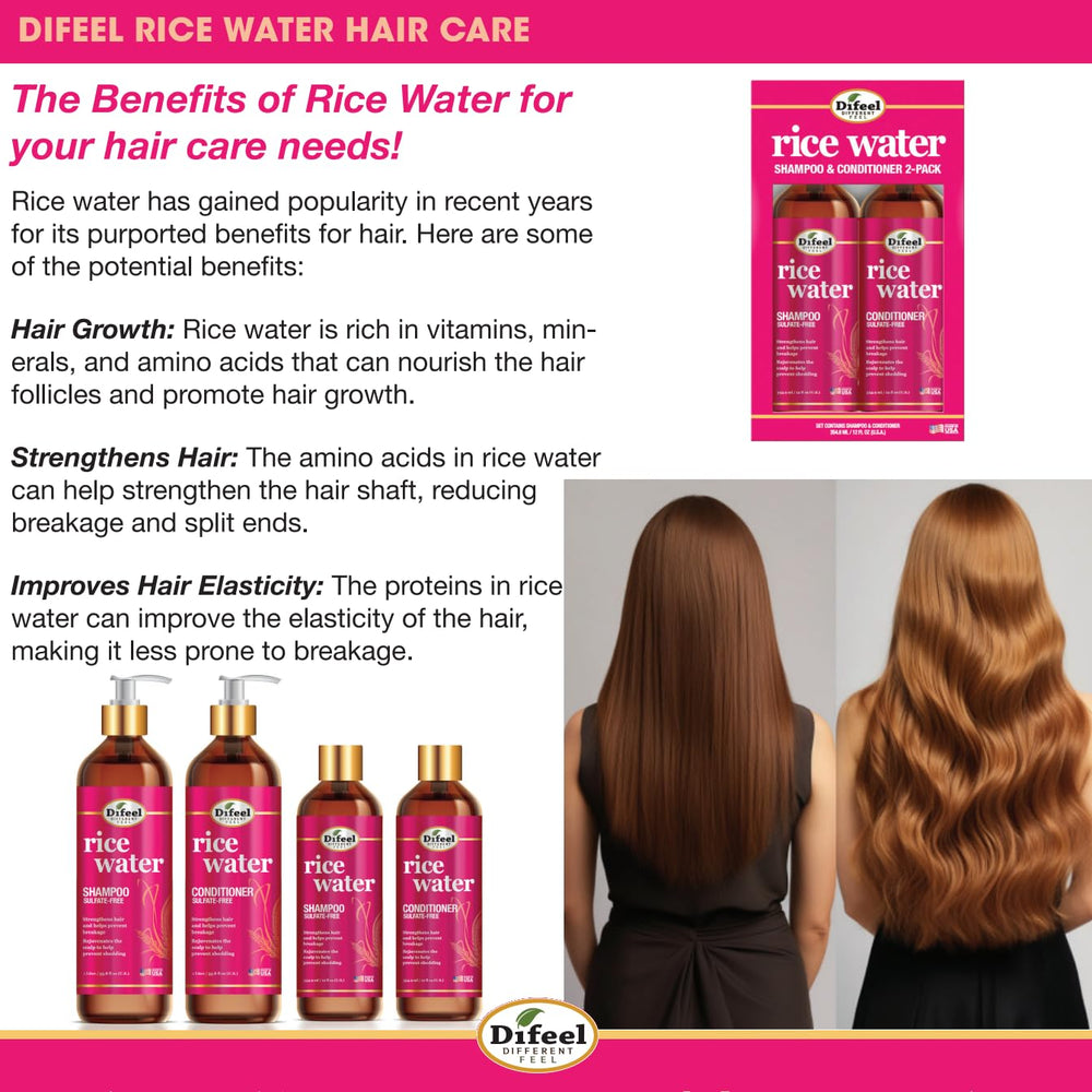 All hair textures shown with Difeel Rice Water Shampoo visual