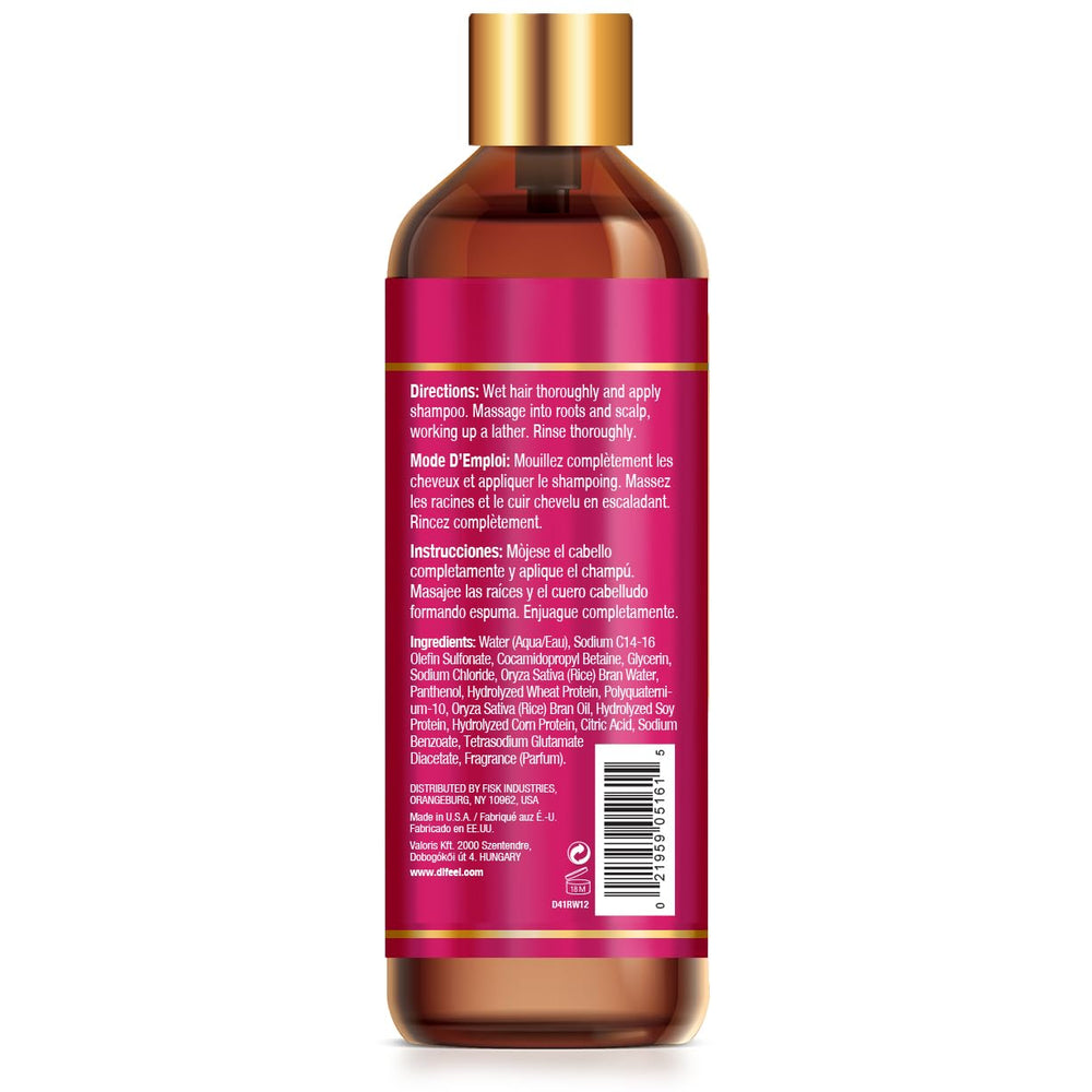 Difeel Rice Water Shampoo being poured to show gentle cleansing