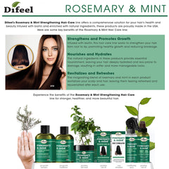 Difeel Elevated Rosemary Mint Conditioner biotin illustration emphasizes enriched formula for hair vitality.