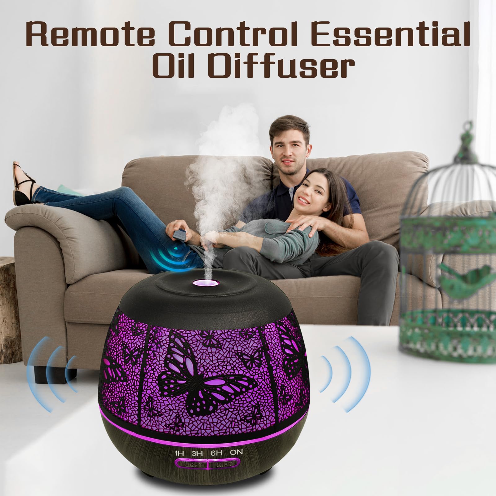 Diffuser showing three mist modes: heavy, light, intermittent