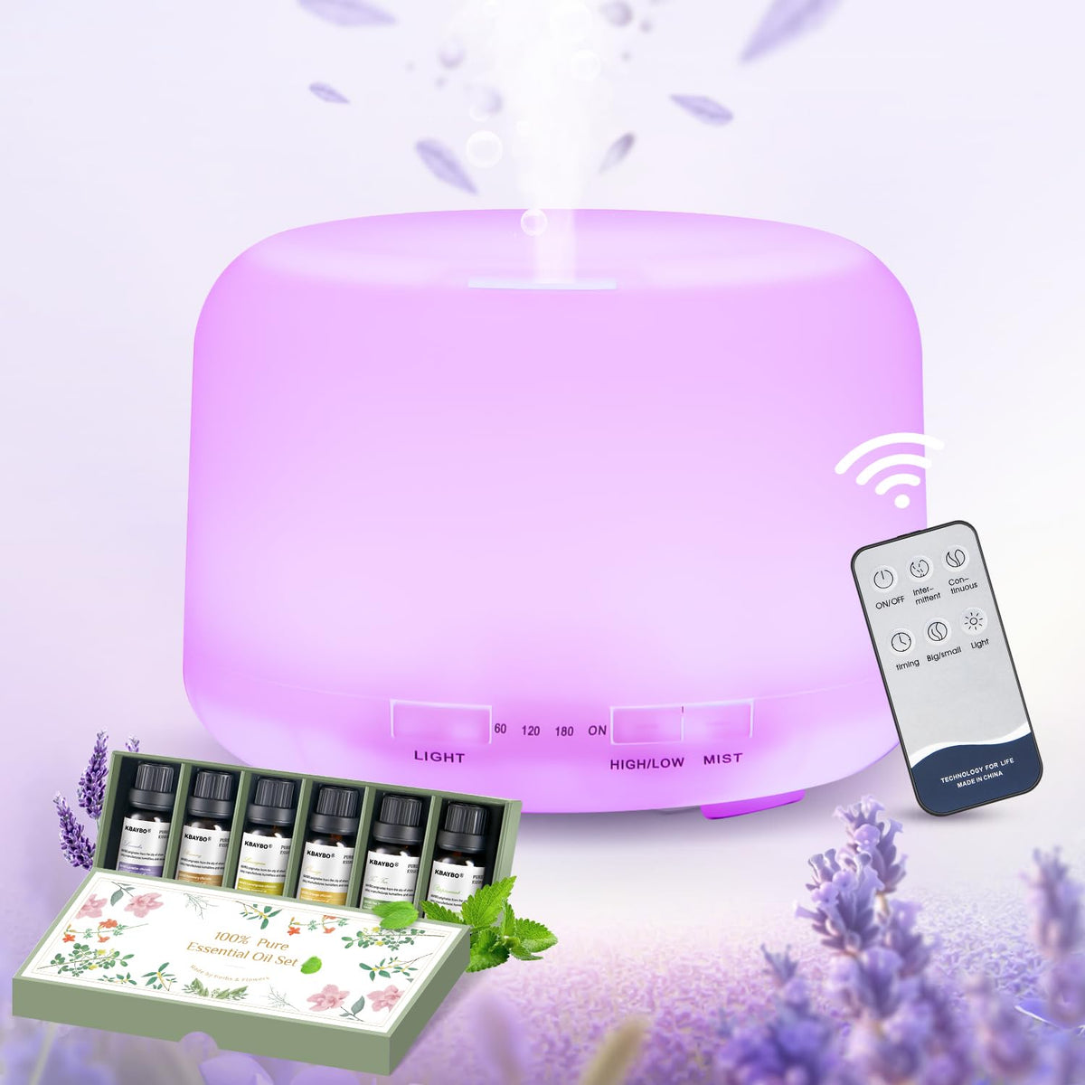 500ml large room essential oil diffuser with Bluetooth speaker, remote, and 8 RGB lights