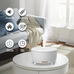 Diffuser emitting soft color-changing LED glow in a living room