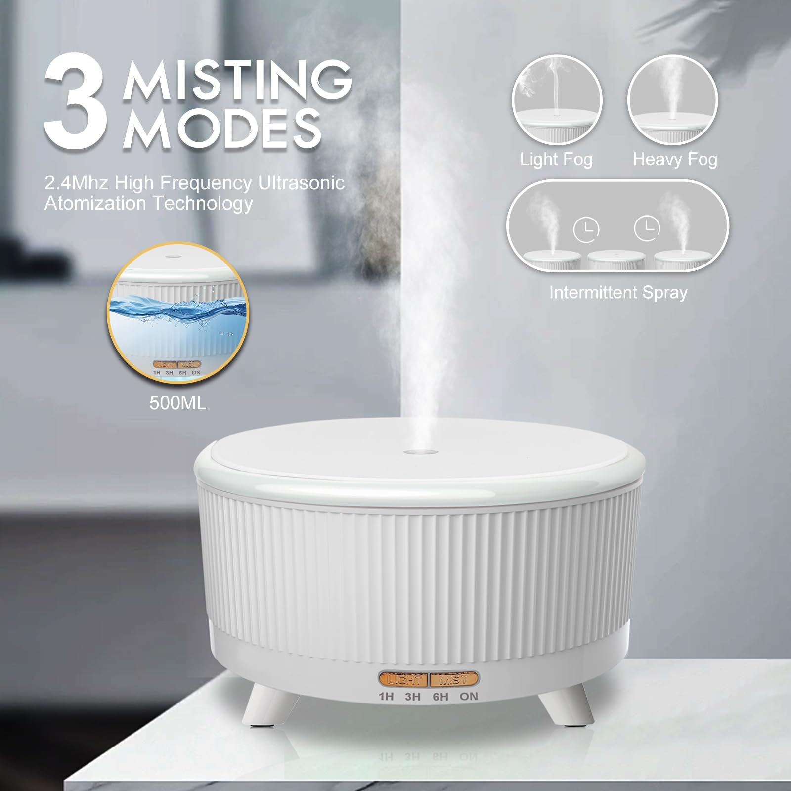 Remote control for adjusting mist, lights, and timer on essential oil diffuser