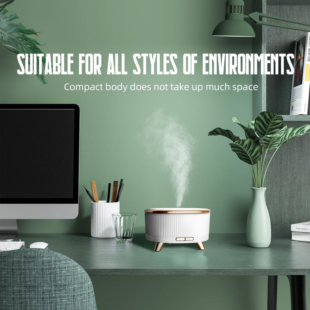 Diffuser emitting mist in a cozy room