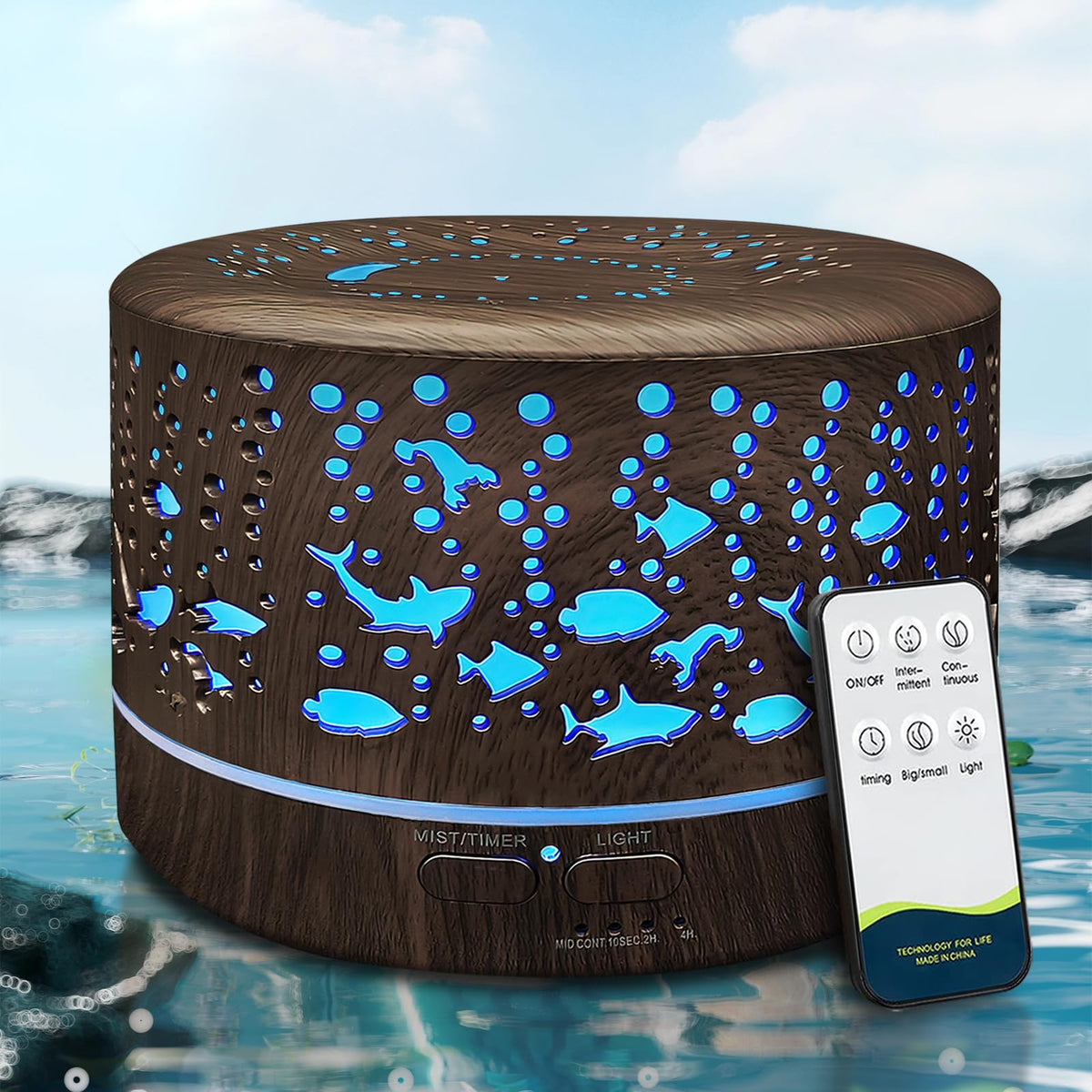 600ml large capacity essential oil diffuser in dark wood – front view
