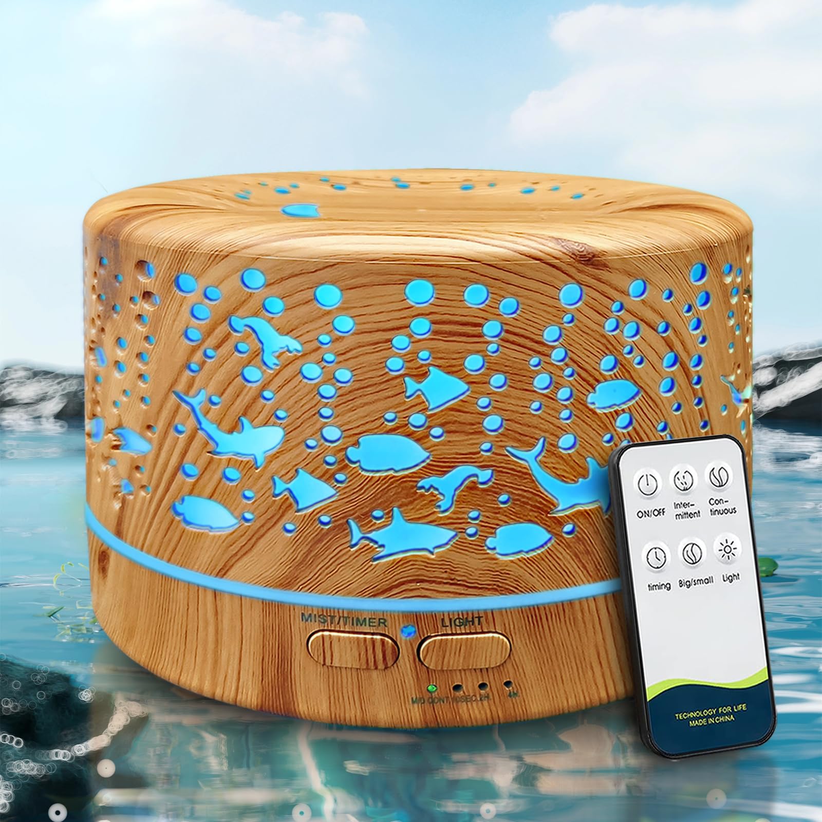 Wood grain large room essential oil diffuser with remote control