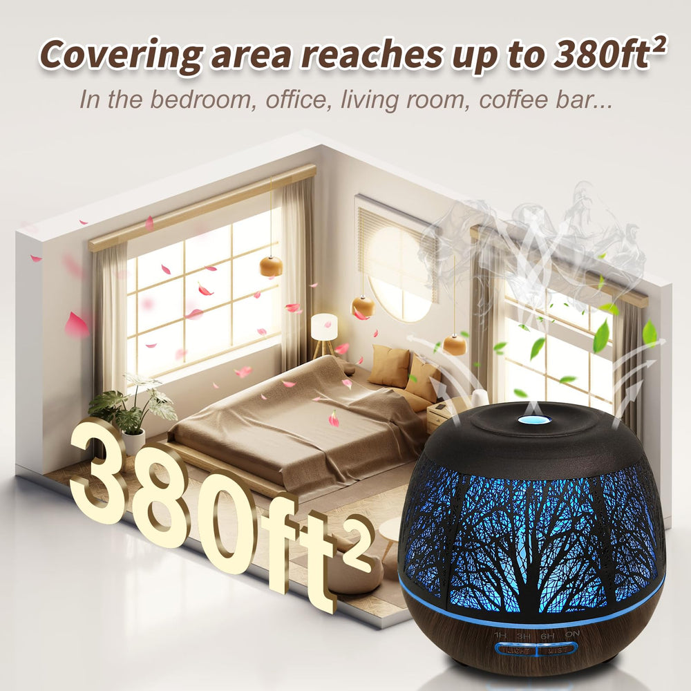 Diffuser displaying seven color-changing LED lights