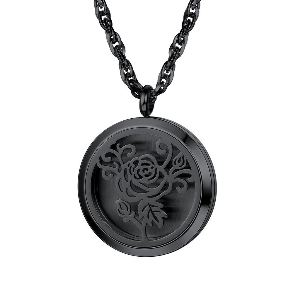 Diffuser Aromatherapy Necklace in black stainless steel pendant