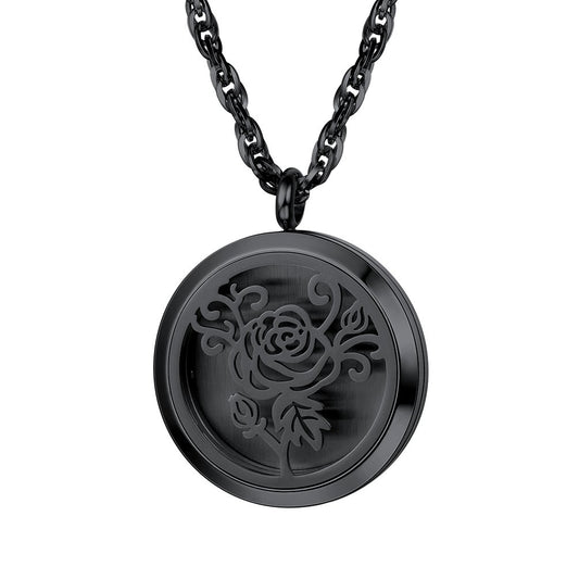 Diffuser Aromatherapy Necklace in black stainless steel pendant