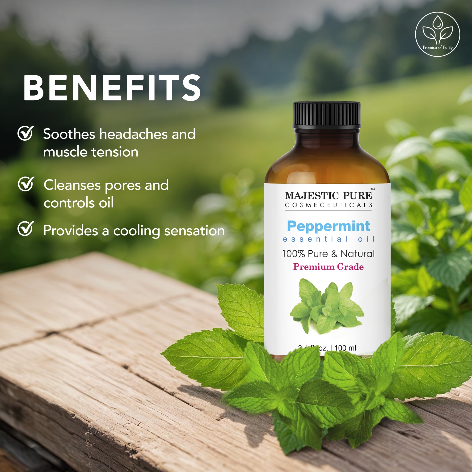 Peppermint essential oil bottle suitable for diffusers and aromatherapy