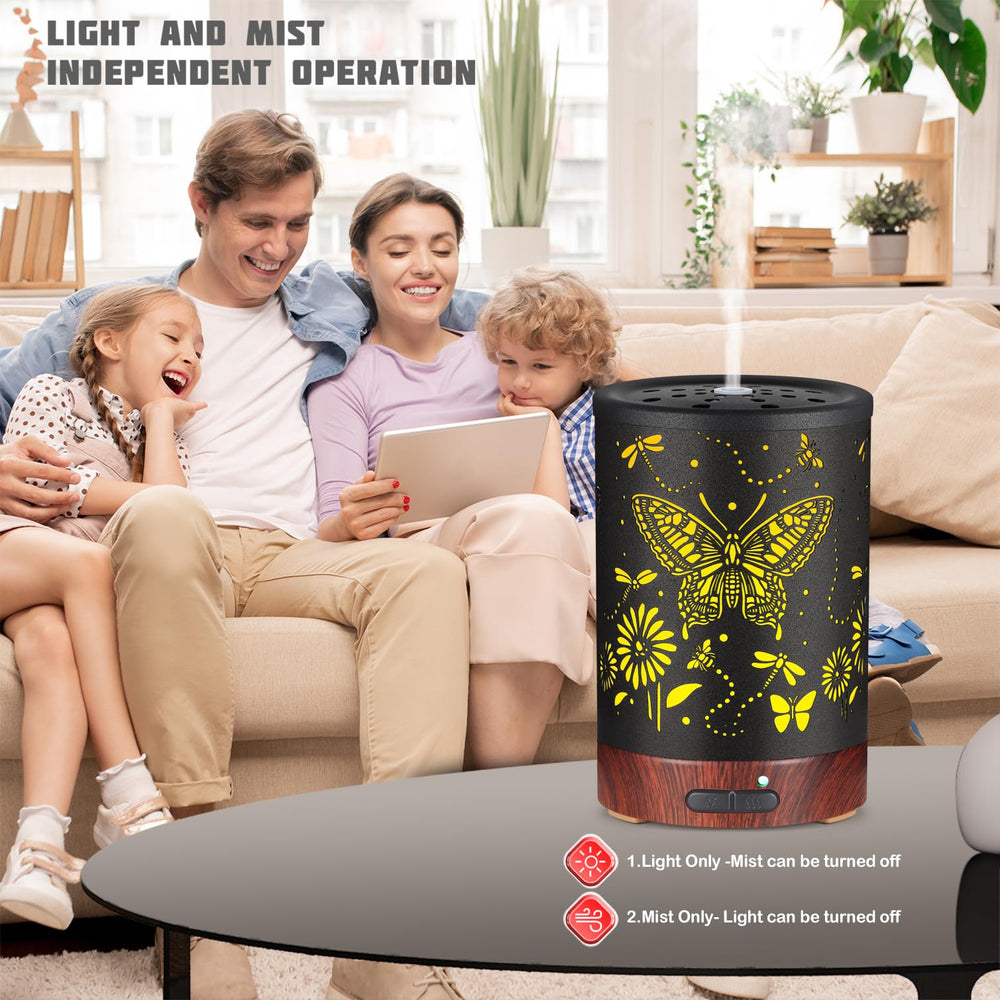 Diffuser displayed in bedroom and living room setups