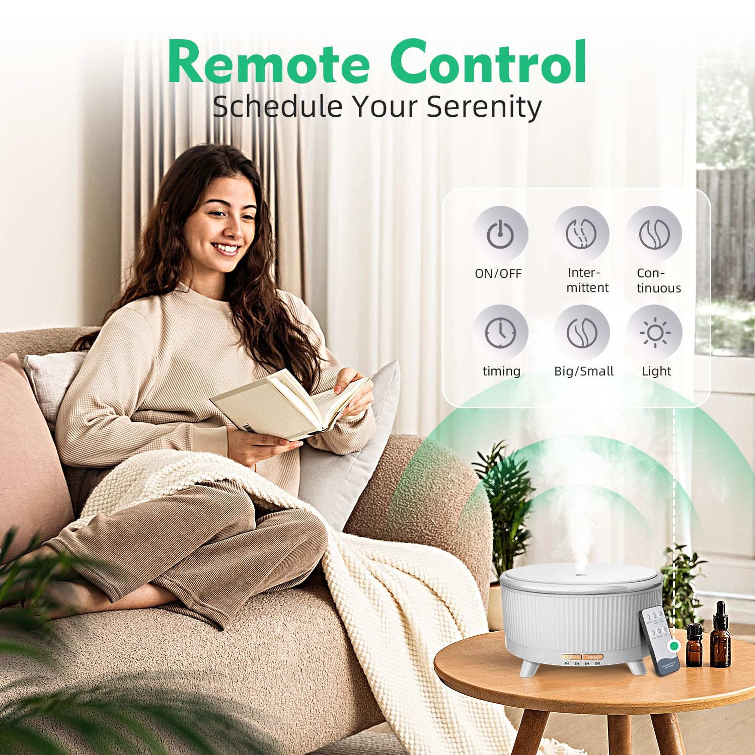 Diffuser placed in a bedroom or yoga space