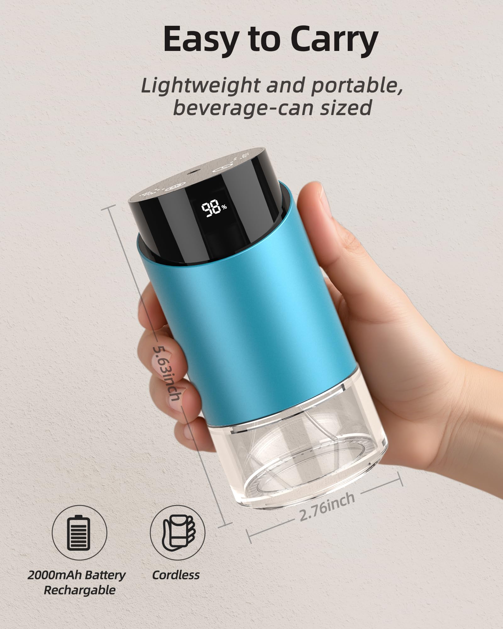 Blue diffuser showing 4 timers and 3 mist levels