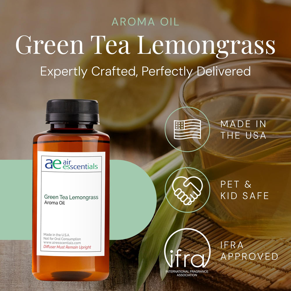 Diffuser releasing scent from green tea and lemongrass oil blend