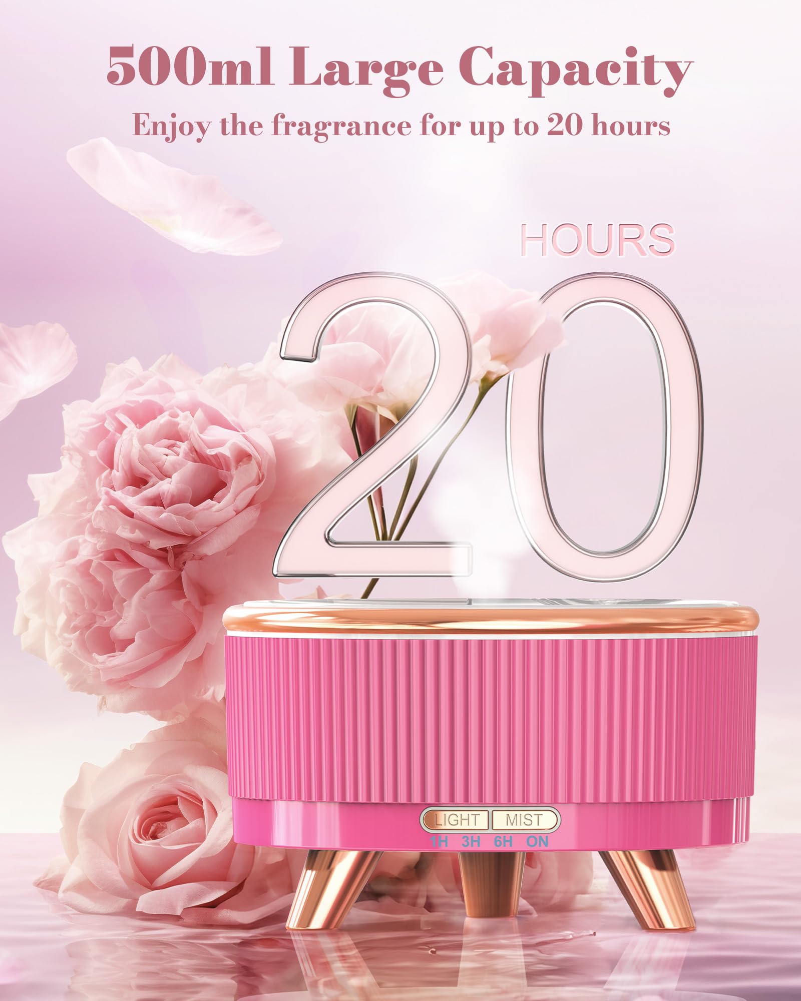 Aromatherapy diffuser displaying 1/3/6 hour timer options