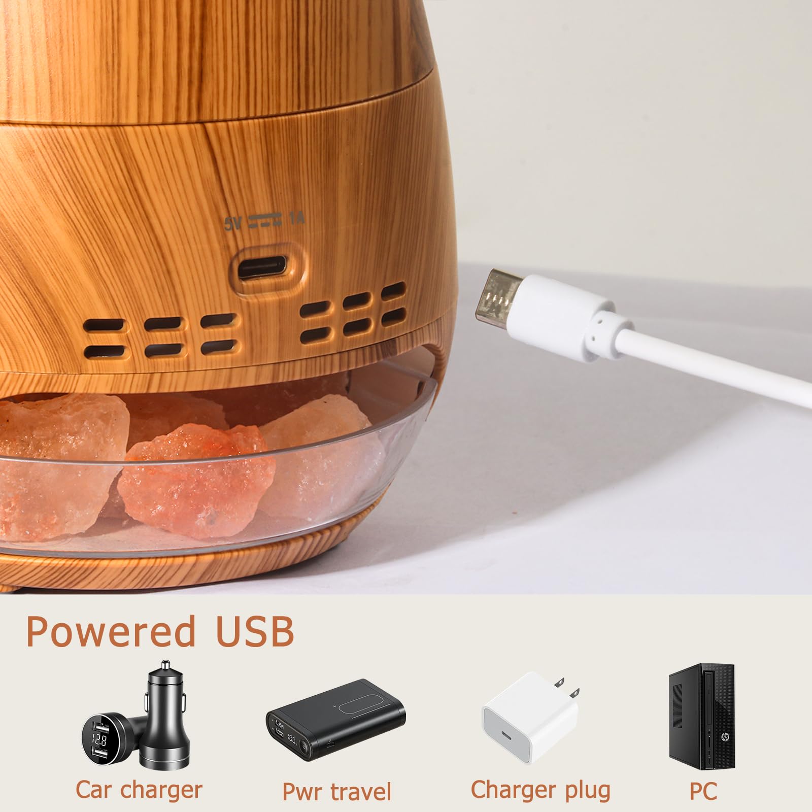 Bedroom setting with diffuser and salt lamp
