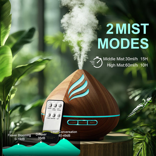 Diffuser featuring 14 color-changing LED night lights and ambient lighting
