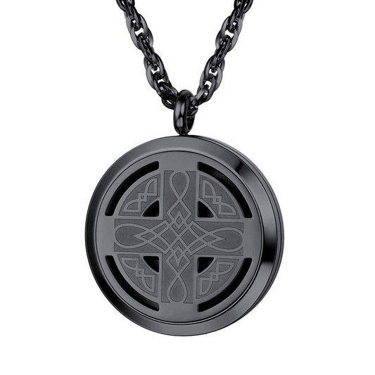 Diffuser necklace Celtic knot cross locket front view