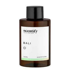 Scentify Bali diffuser oil with amber, musk and woody accords for a calming space.