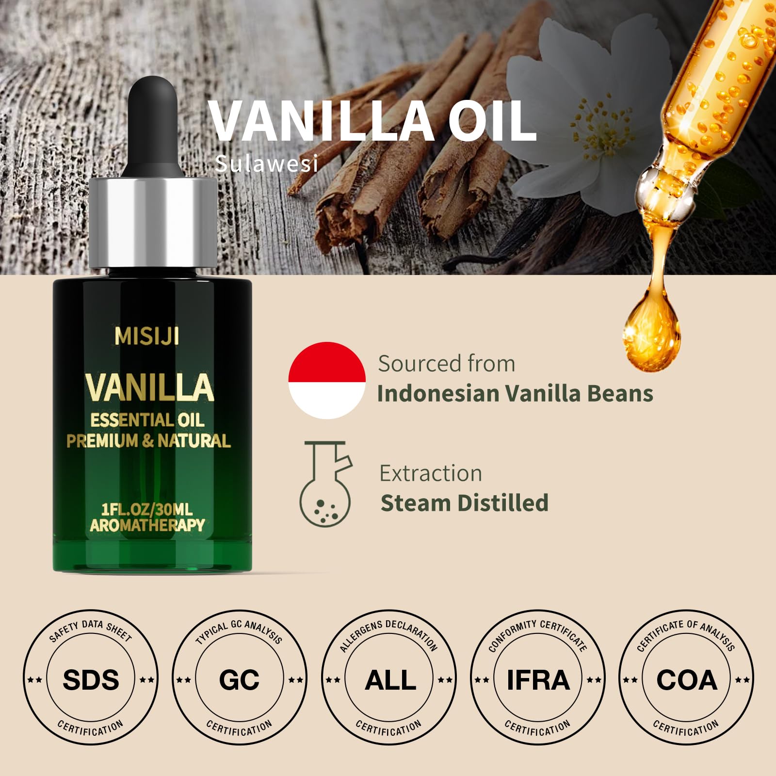 Vanilla diffuser oil for aromatherapy, 1 oz