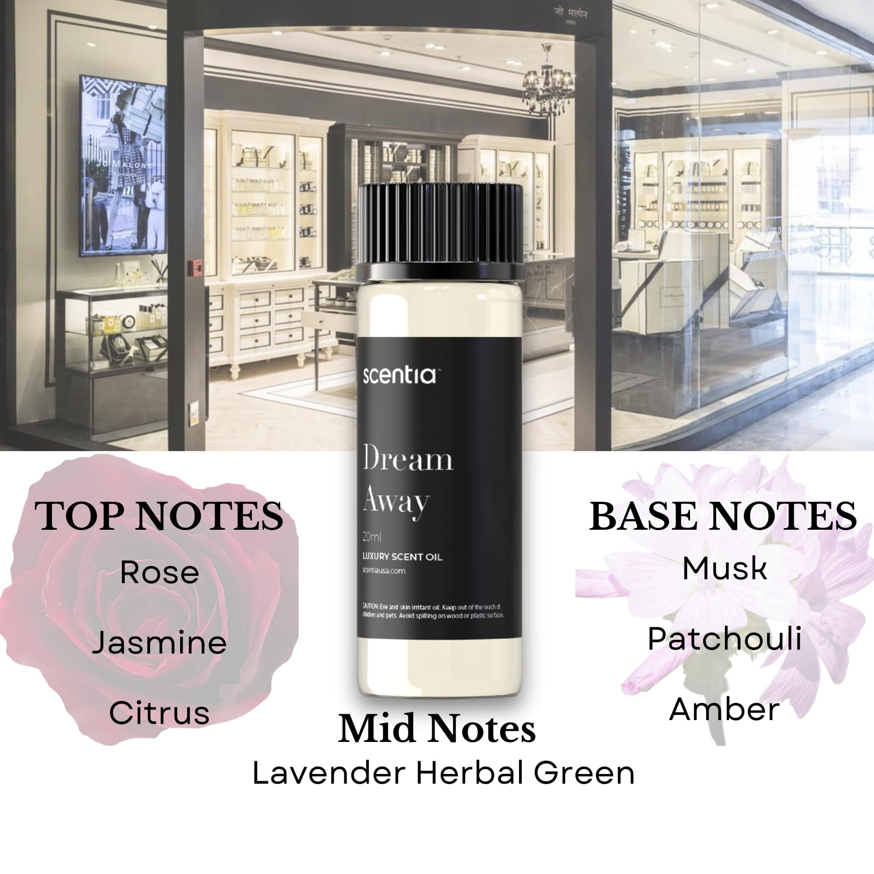 Diffuser oils showing floral and woody notes