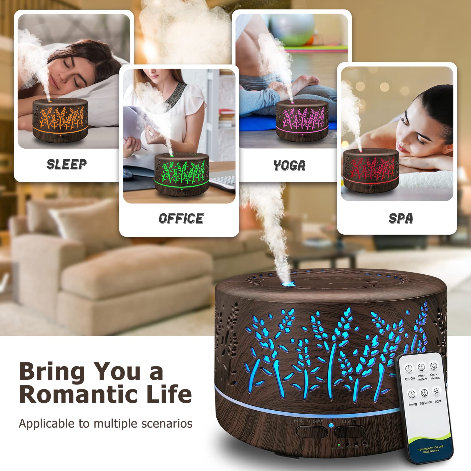 Diffuser with 3 mist modes and 2/4 hour timer