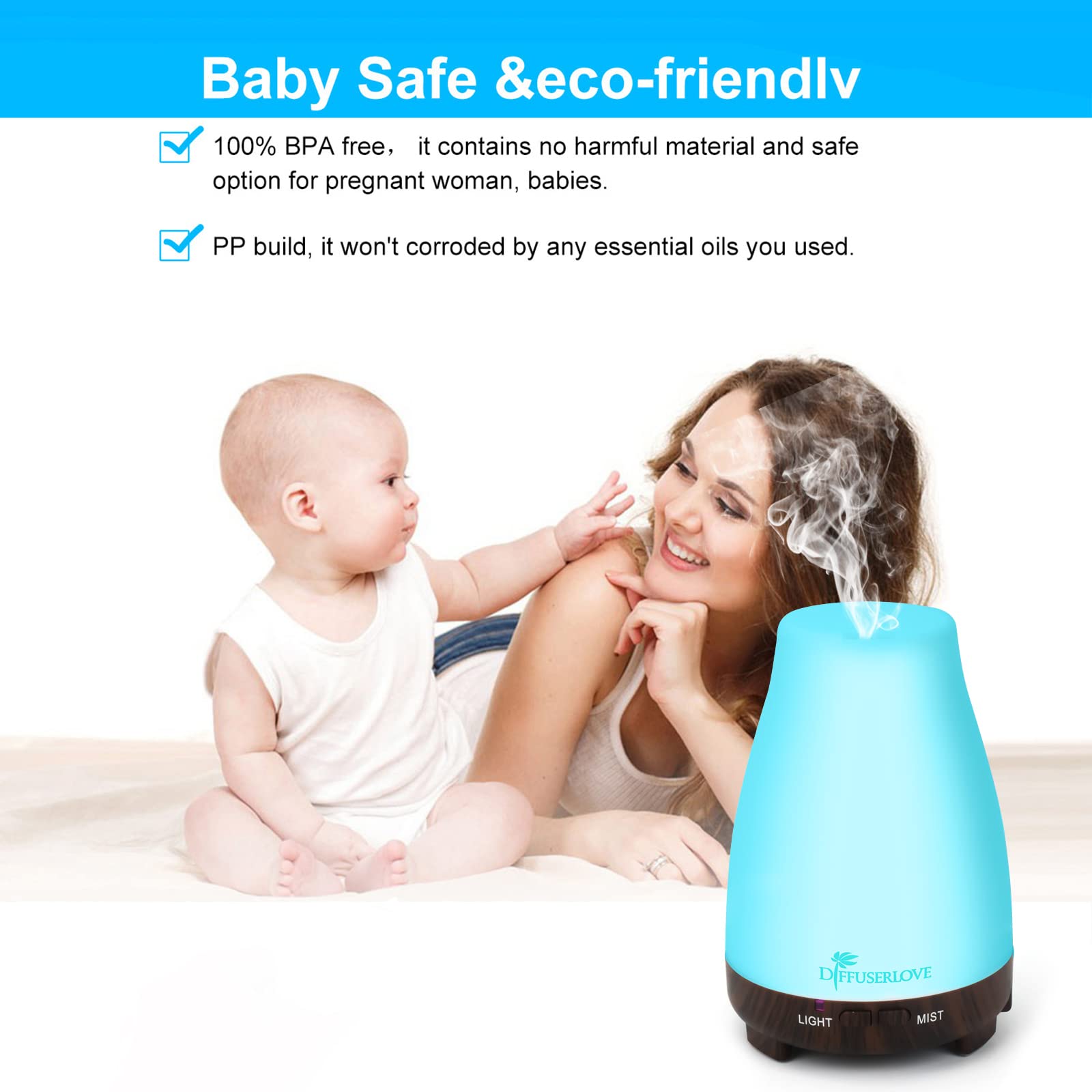 Diffuserlove 200ml aromatherapy diffuser lit as night light