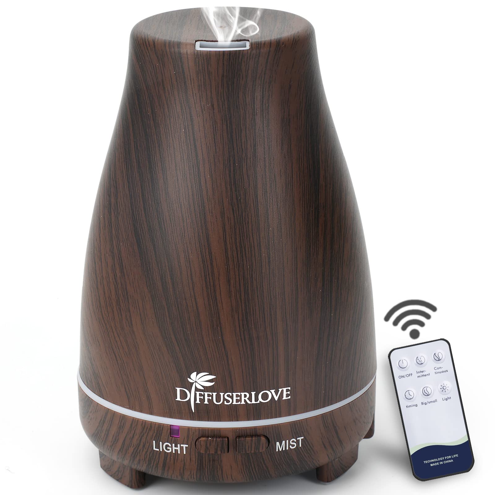 Diffuserlove 200ml essential oil diffuser in black wood grain with remote control