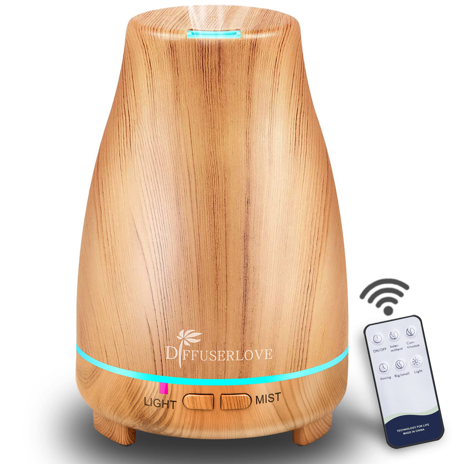 Diffuserlove 200ml essential oil diffuser - Yellow Wood Grain, front view