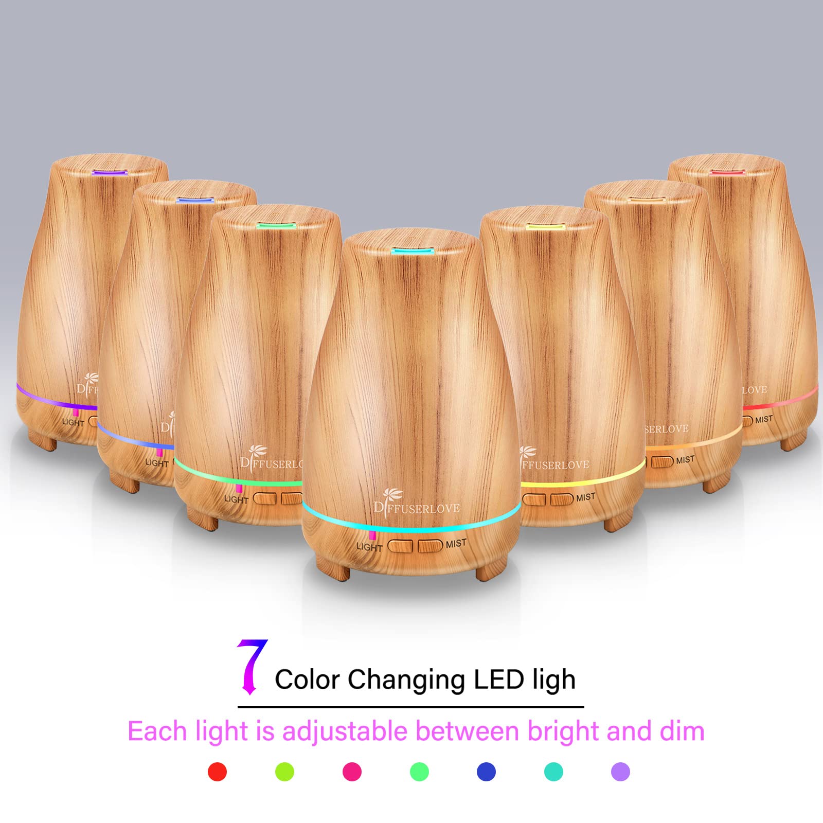 Diffuserlove 200ml diffuser with remote control - Yellow Wood Grain, side view