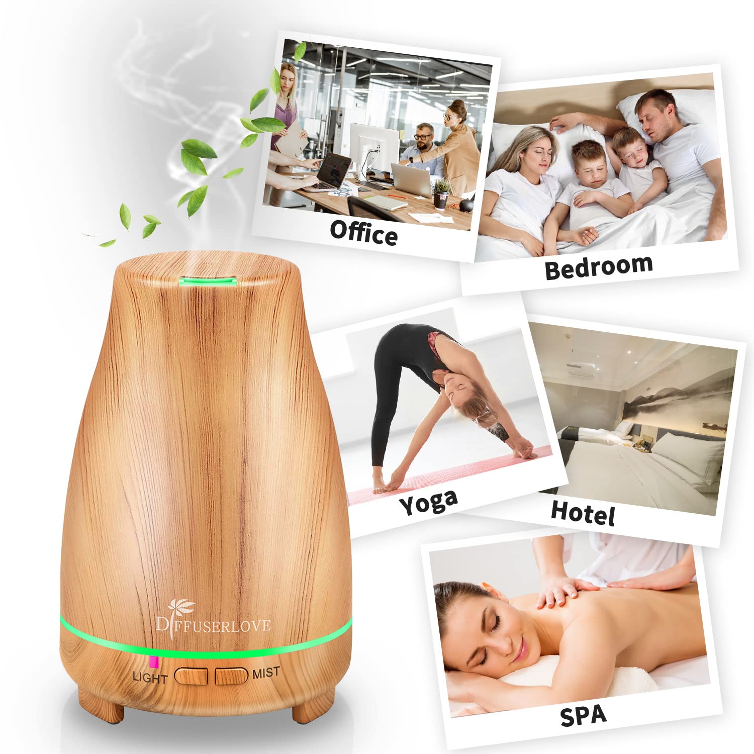 Diffuserlove 200ml in bedroom setting - Yellow Wood Grain