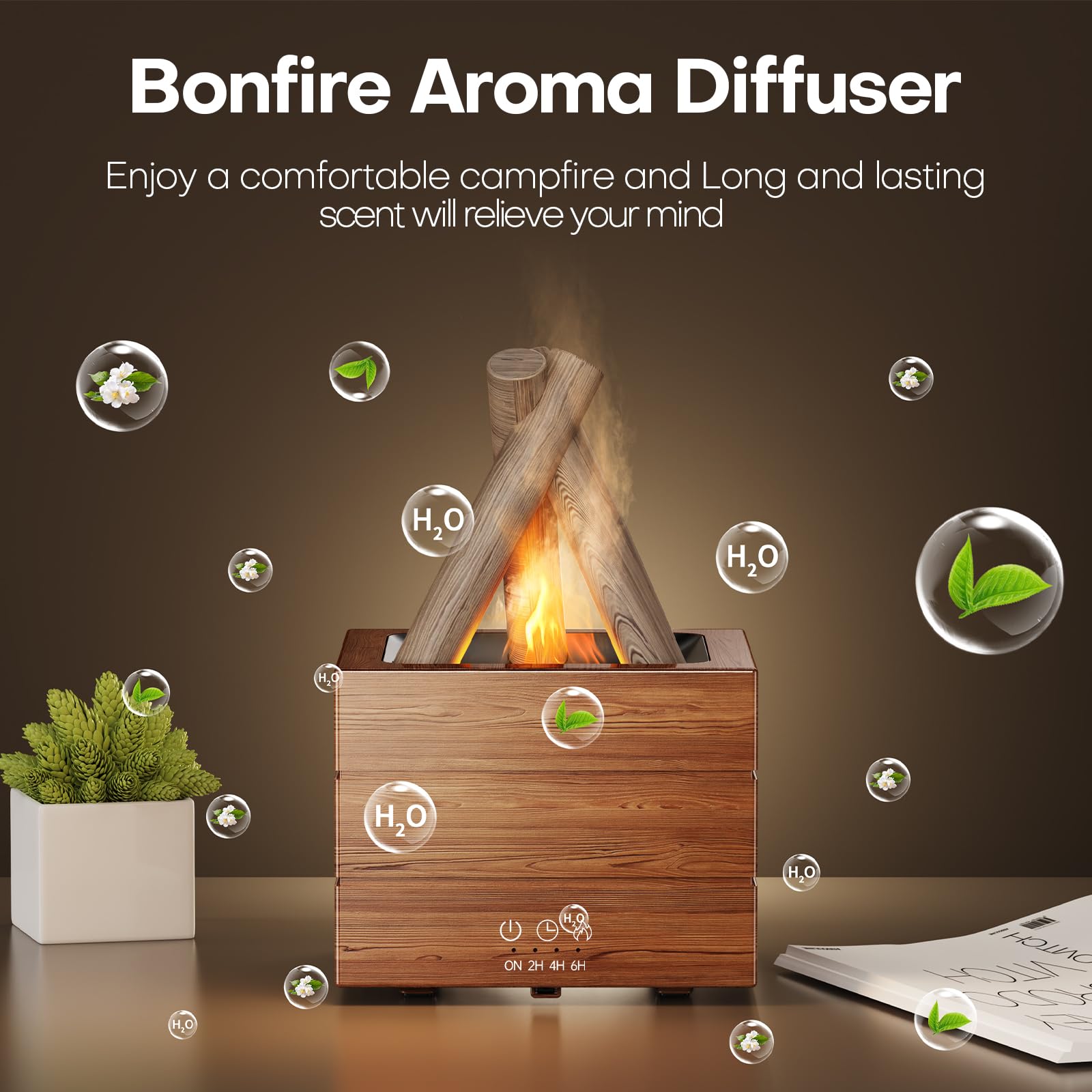 Diffuserlove Bonfire diffuser in a bedroom setting creating soft ambience.