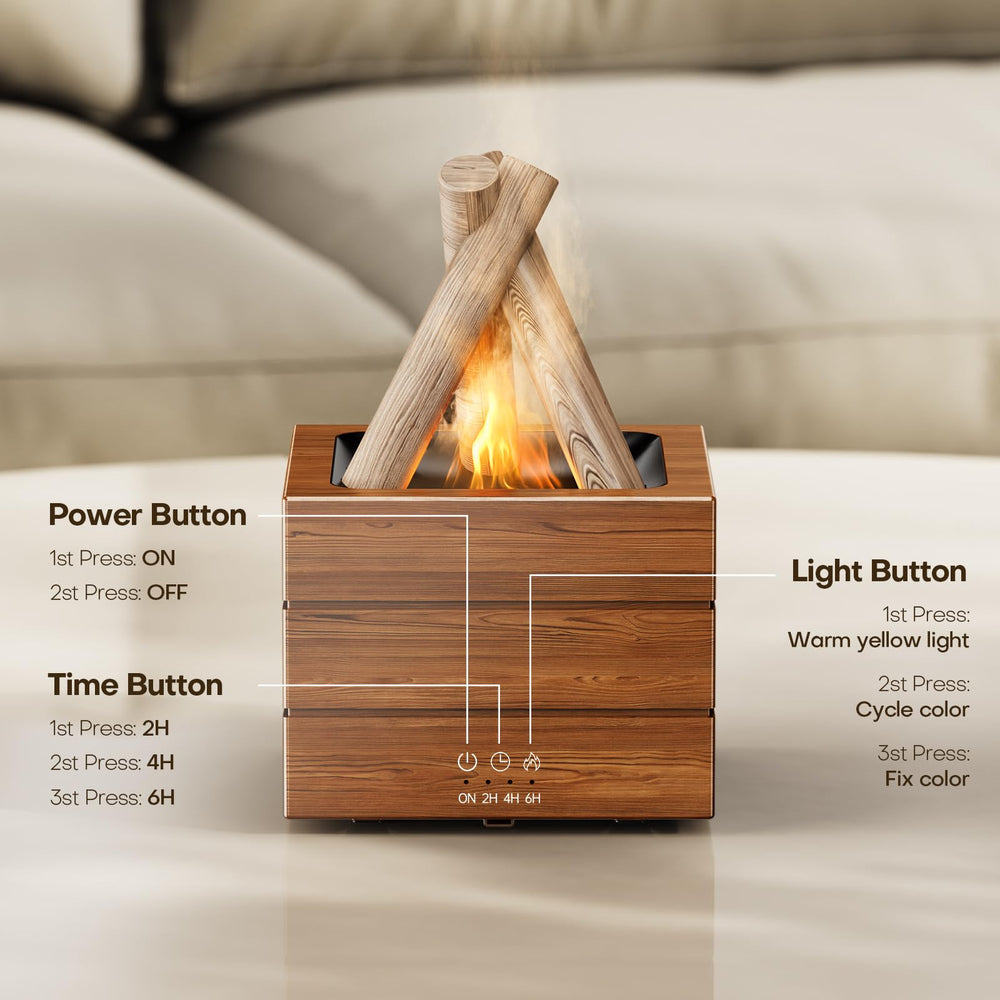 Diffuserlove Bonfire diffuser LED lights in eight colors for customizable atmosphere.