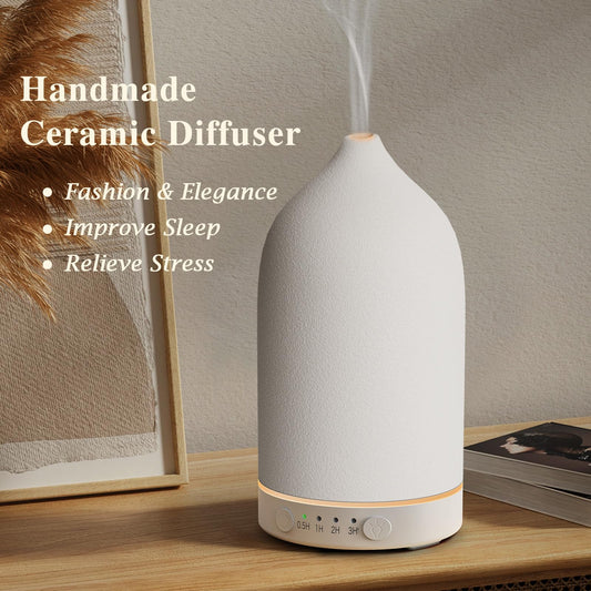 Close-up of ceramic diffuser surface showing stone texture