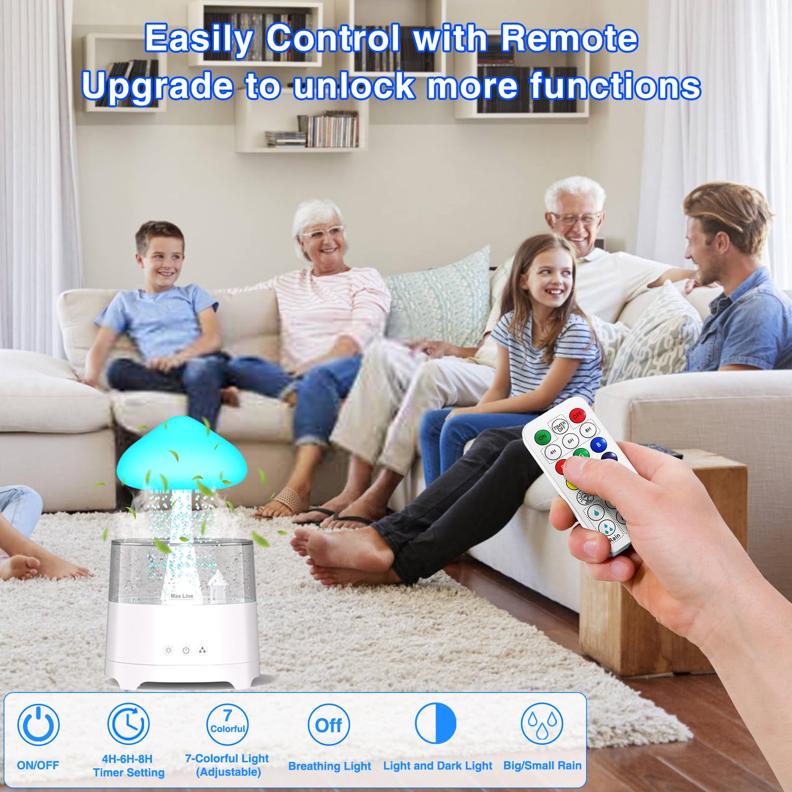 7-color ambient lighting cycling on the mushroom lamp