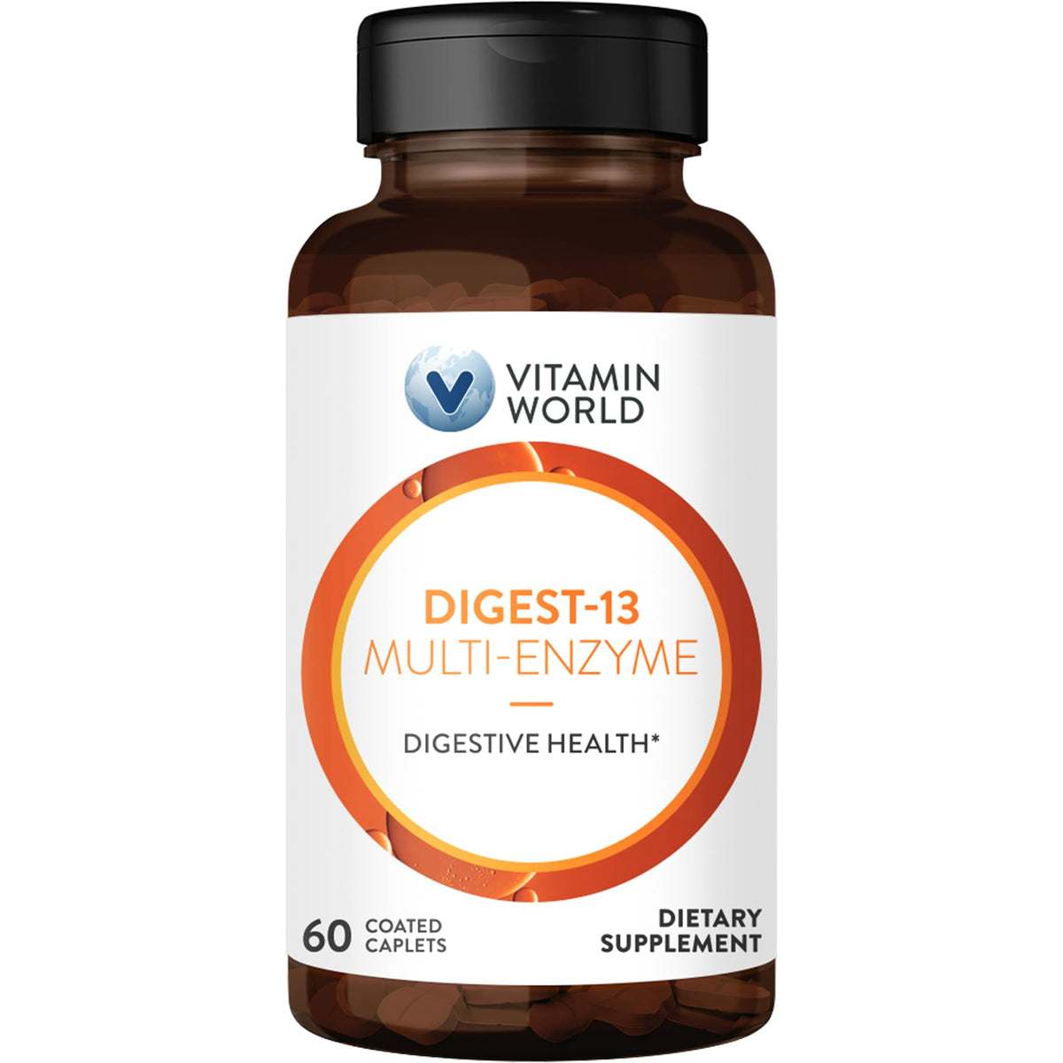 Vitamin World Digest-13 Multi-Enzyme bottle front view, 60 caplets